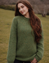 Women's Roll Neck Merino Wool Fisherman Sweater | Green - Clearance