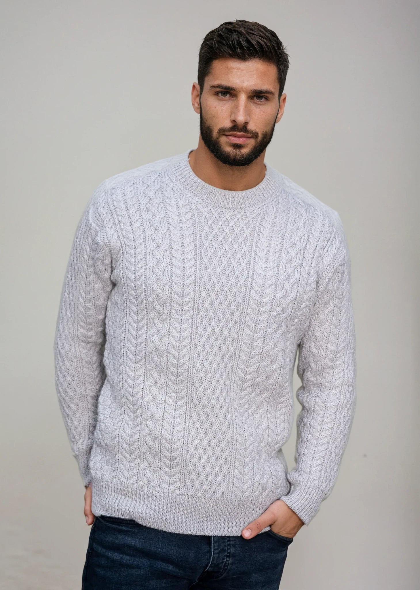 Men's Cuileann Aran Sweater | Silver Marl