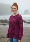 Ladies Slim-Fit Aran Sweater | Raspberry
