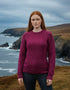 Ladies Slim-Fit Aran Sweater in Raspberry | Premium Merino Wool