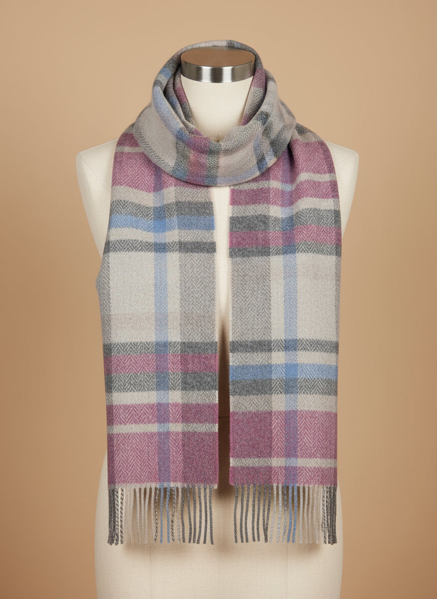 Foxford Lambswool Scarf | Grey Tartan Check