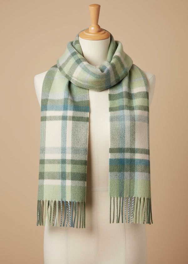 Foxford Lambswool Scarf | Turquoise & Cream Tartan