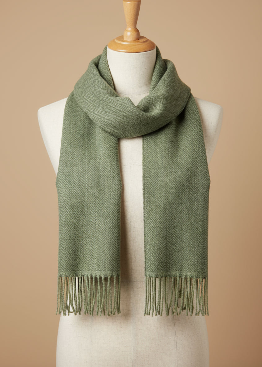Foxford Lambswool Scarf | Green Herringbone