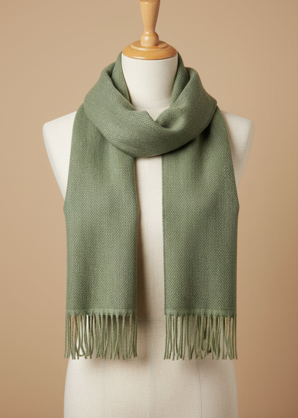 Foxford Lambswool Scarf | Green Herringbone