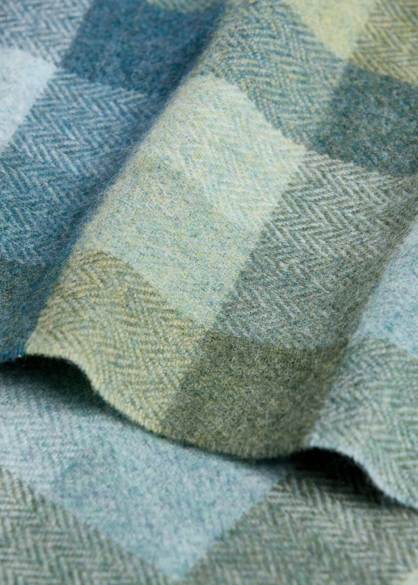 Foxford Lambswool Scarf | Green & Blue Check
