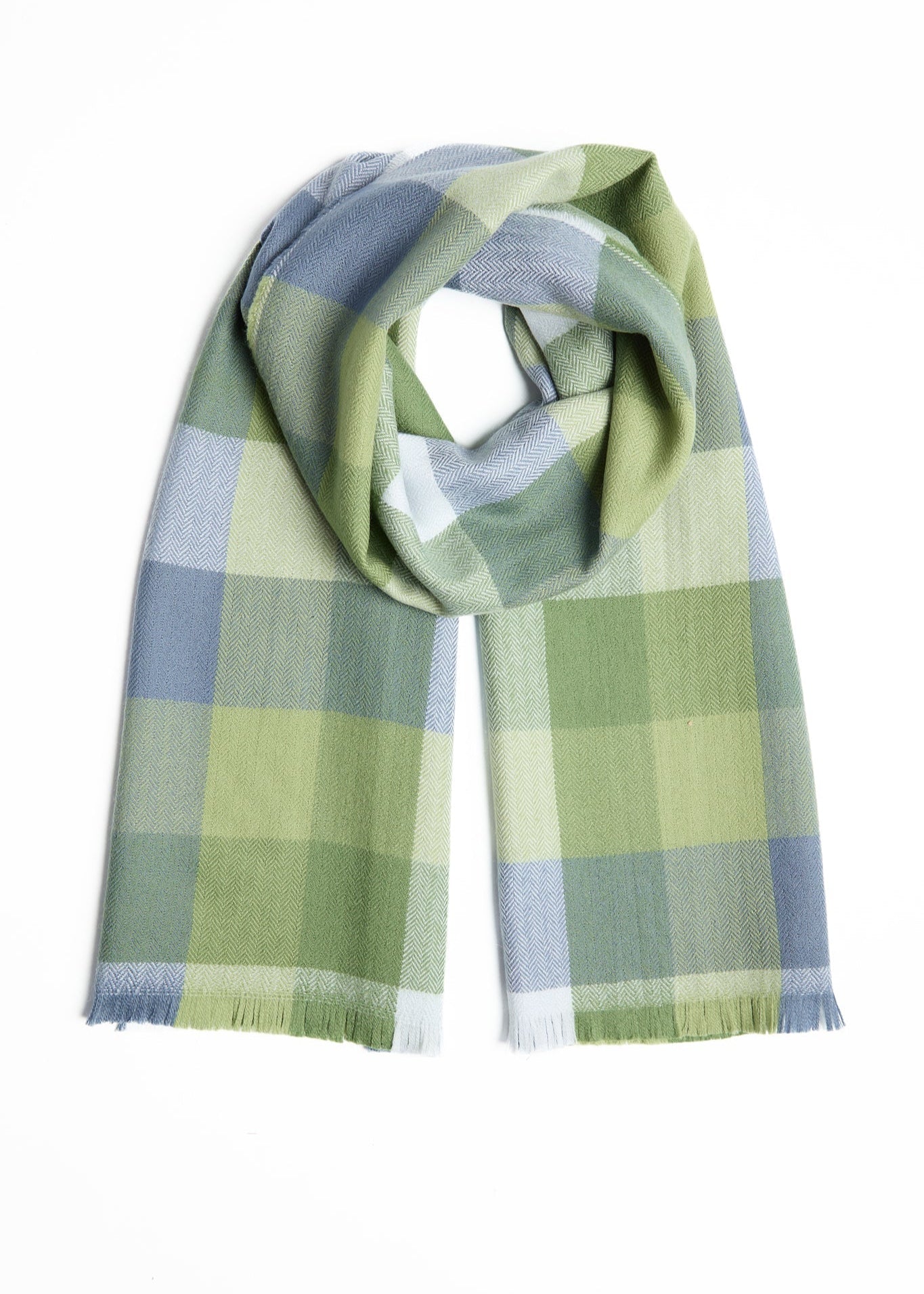 Foxford Giant Merino Scarf | Green & Blue Block