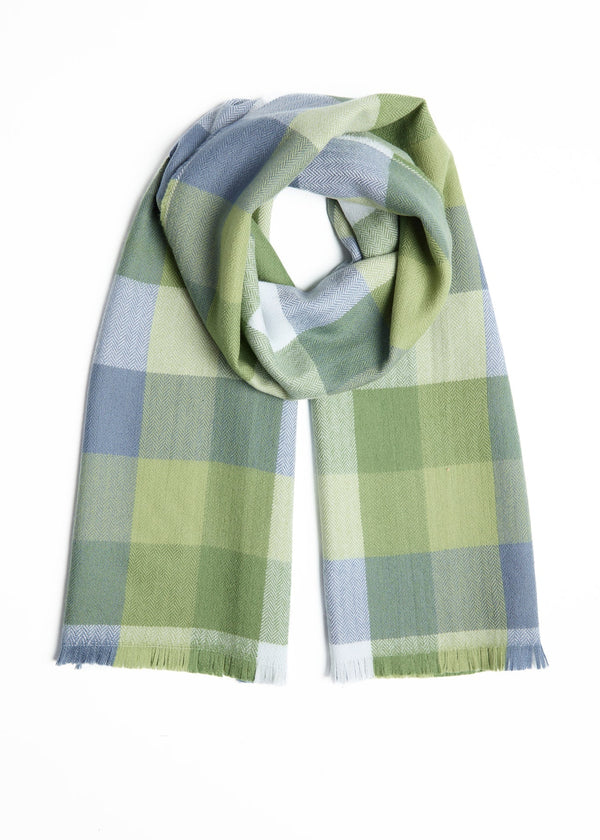 Foxford Giant Merino Scarf | Green & Blue Block