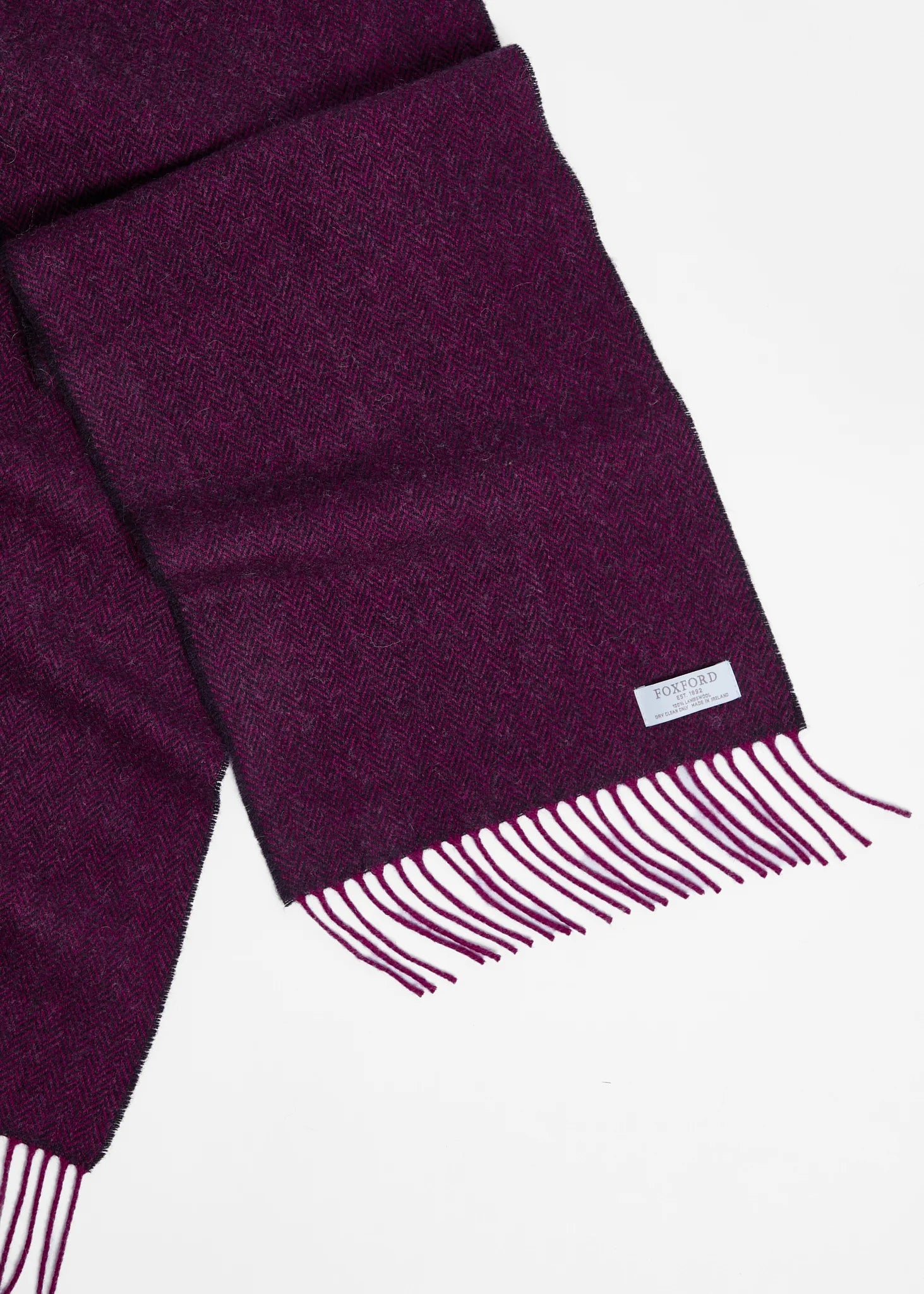 Foxford Lambswool Scarf | Magenta Juniper Herringbone