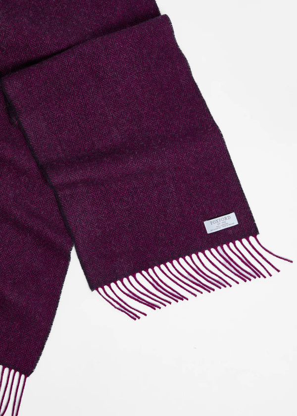 Foxford Lambswool Scarf | Magenta Juniper Herringbone