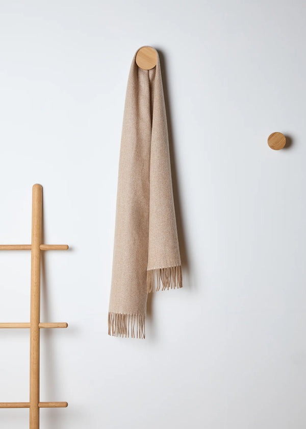 Foxford Lambswool Scarf | Camel Herringbone