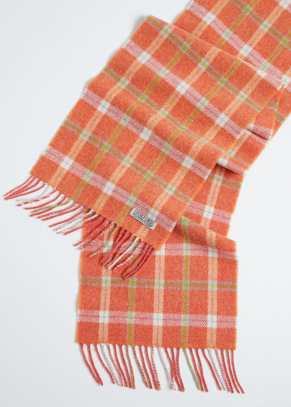 Foxford Orange Check Lambswool Scarf