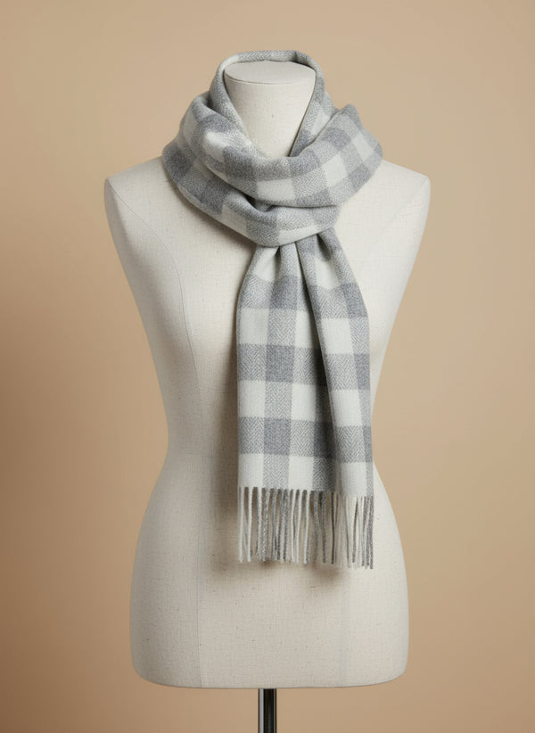 Foxford Grey & White Check Lambswool Scarf