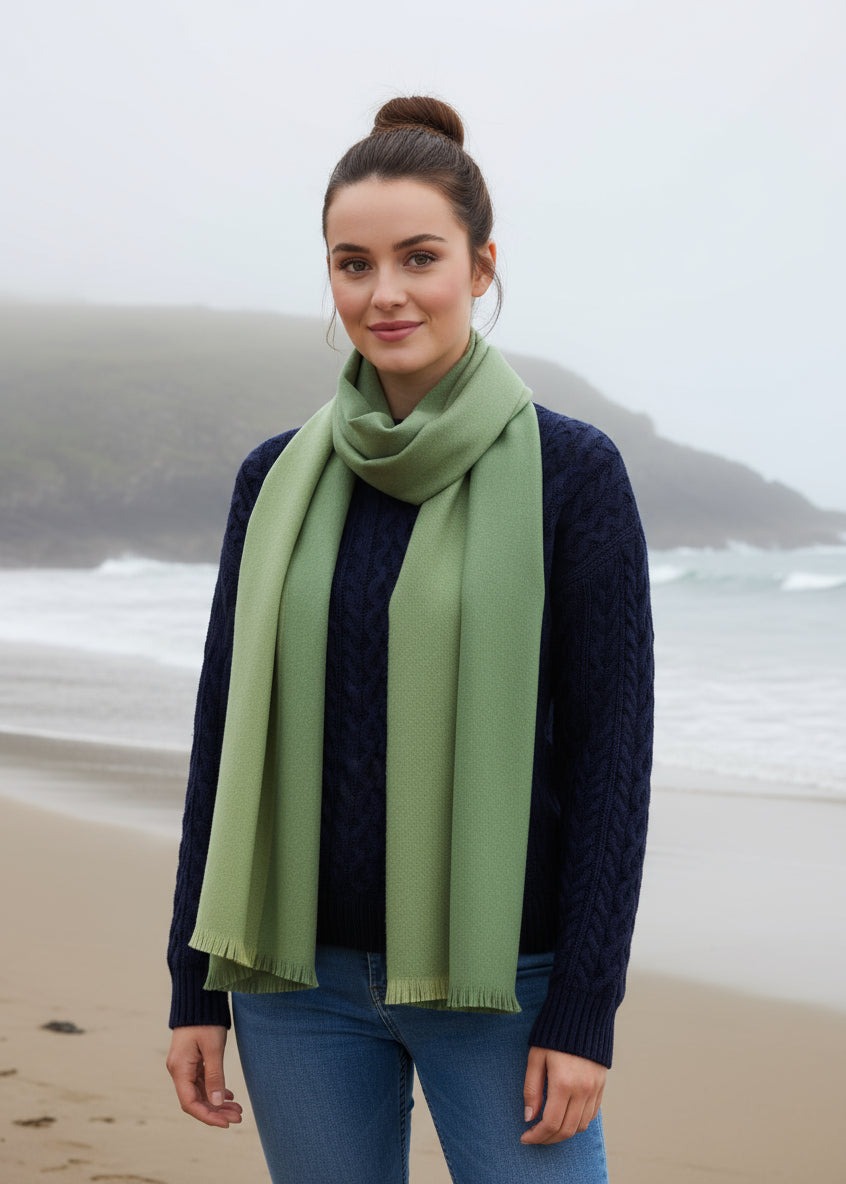 Foxford Giant Merino Scarf | Four Green Stripe