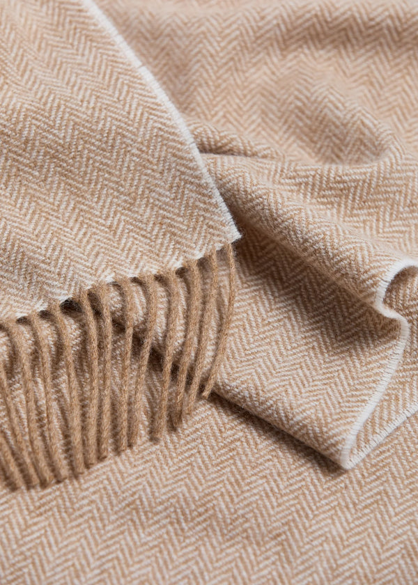 Foxford Lambswool Scarf | Camel Herringbone