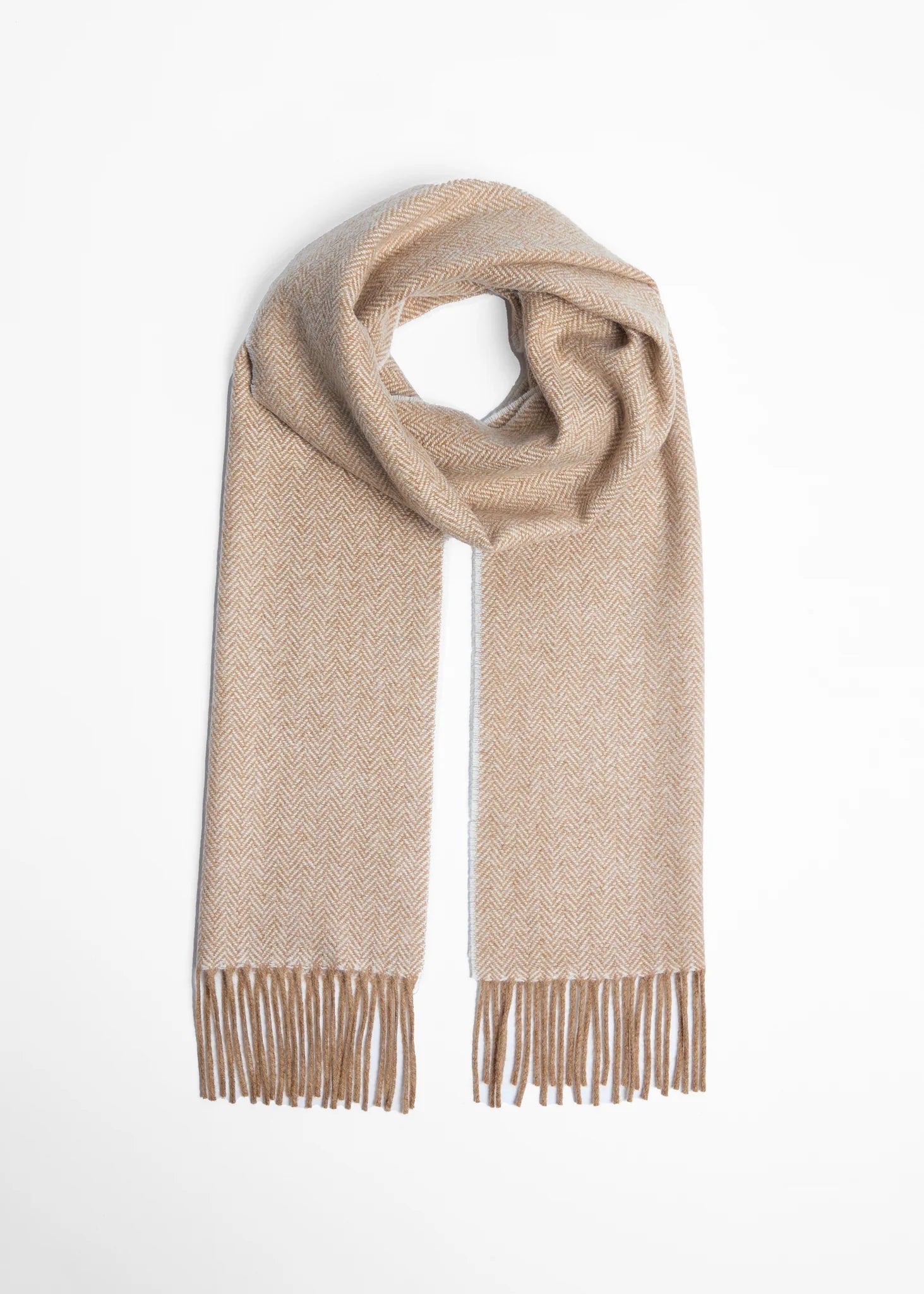 Foxford Lambswool Scarf | Camel Herringbone
