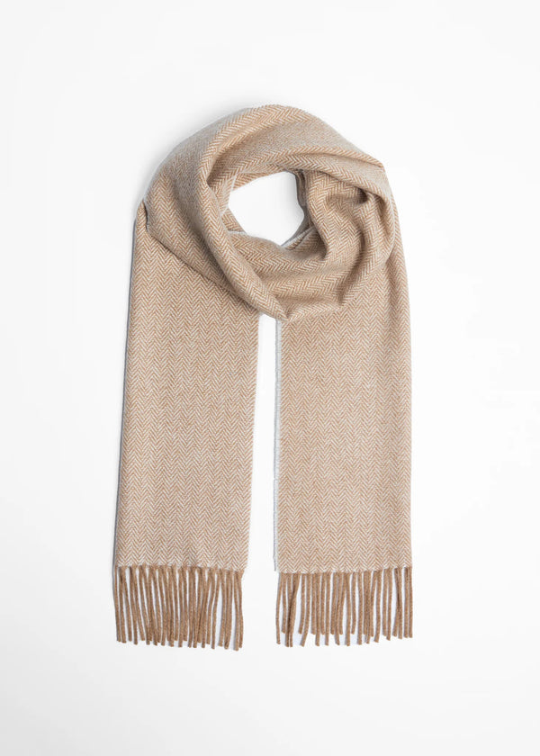 Foxford Lambswool Scarf | Camel Herringbone
