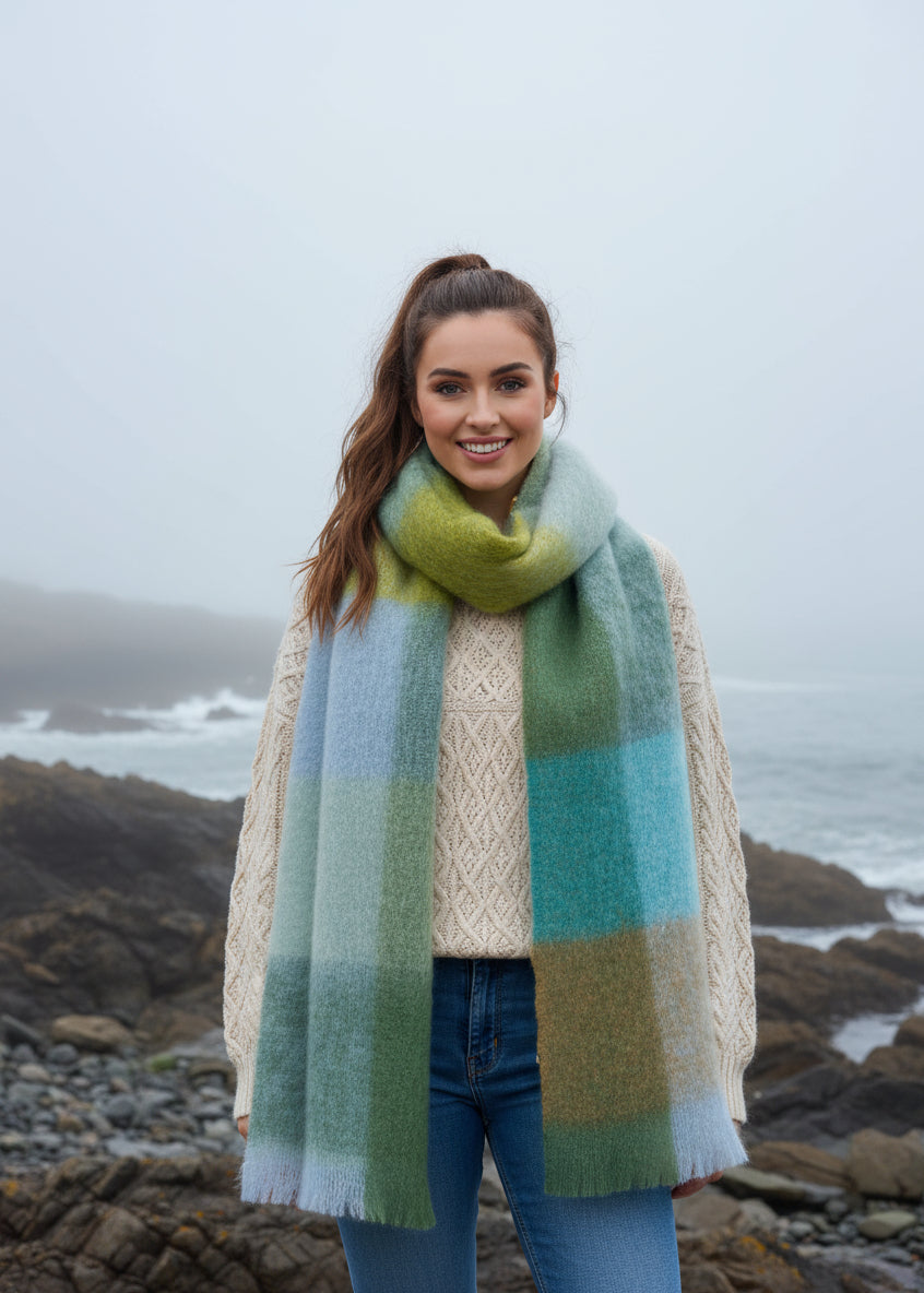 Foxford Giant Mohair Scarf | Blue Green