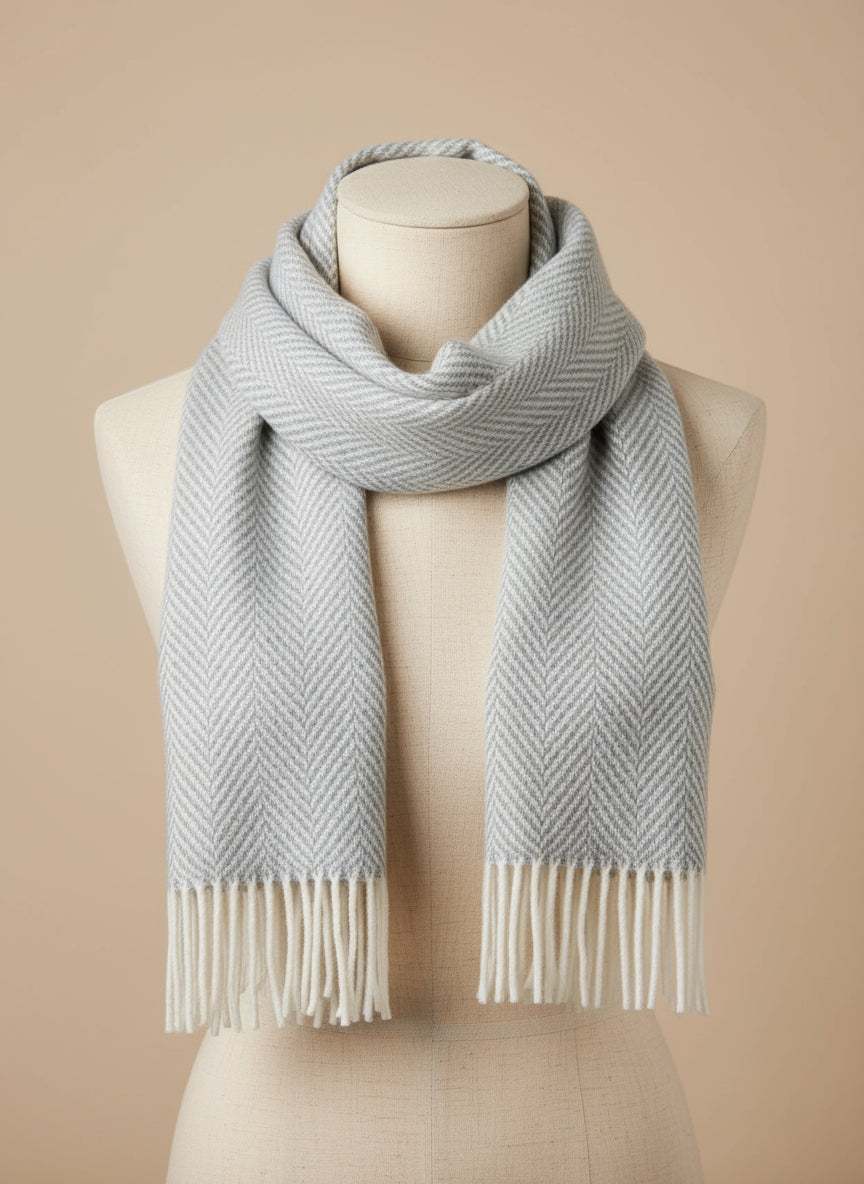 Foxford Pearl Grey & White Cashmere Scarf