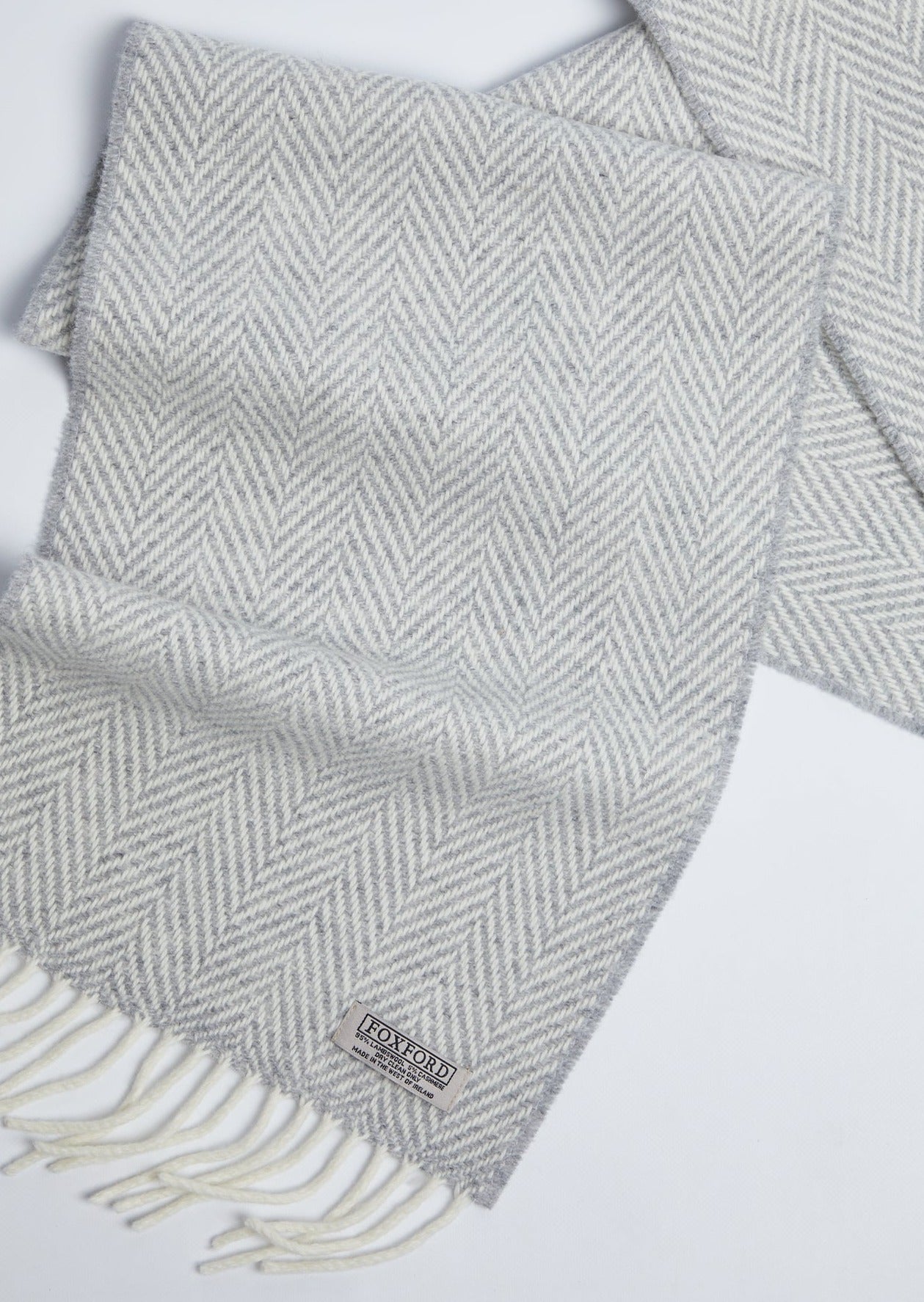 Foxford Pearl Grey & White Cashmere Scarf