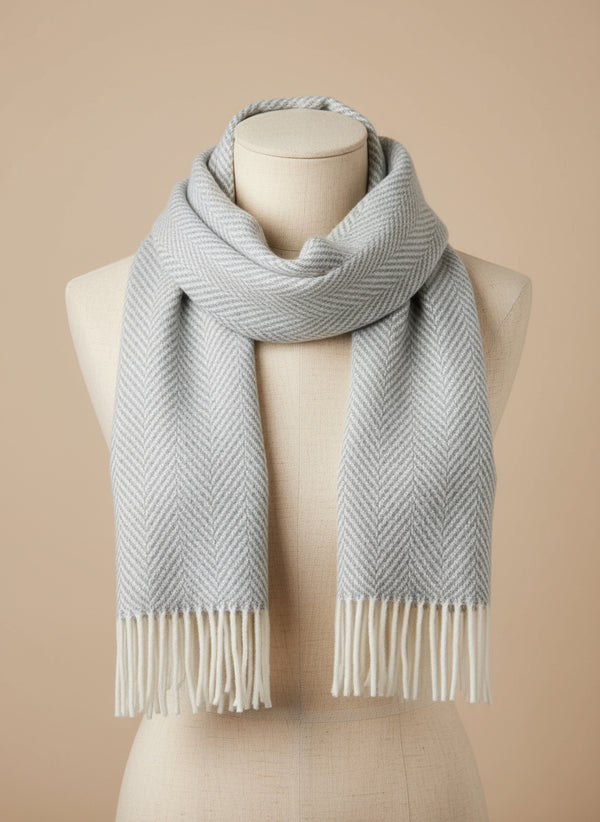 Foxford Pearl Grey & White Cashmere Scarf