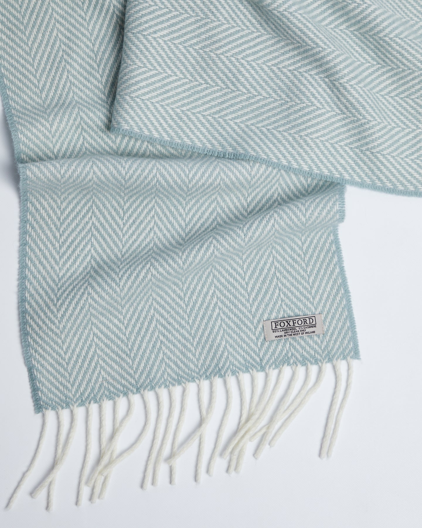 Foxford Sage & White Herringbone Cashmere Scarf