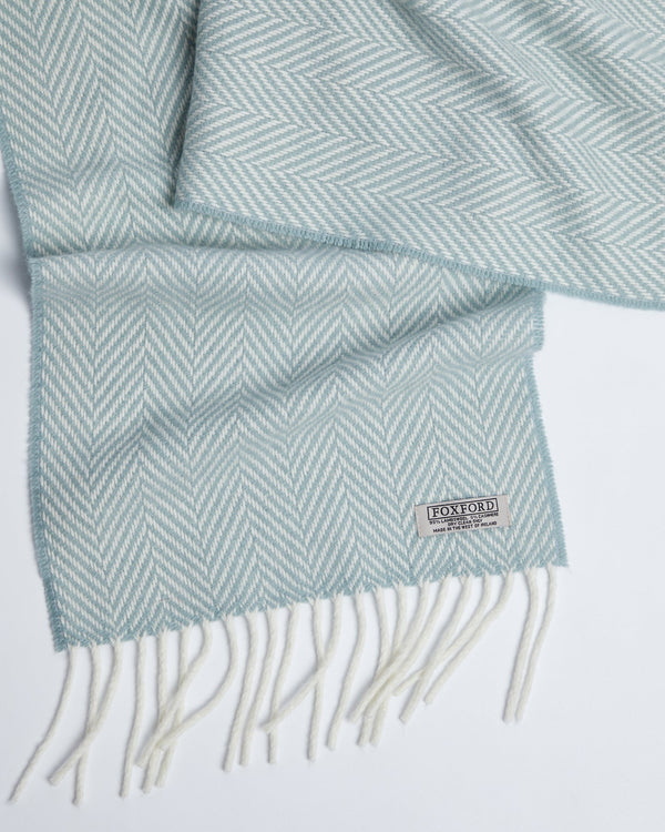 Foxford Sage & White Herringbone Cashmere Scarf