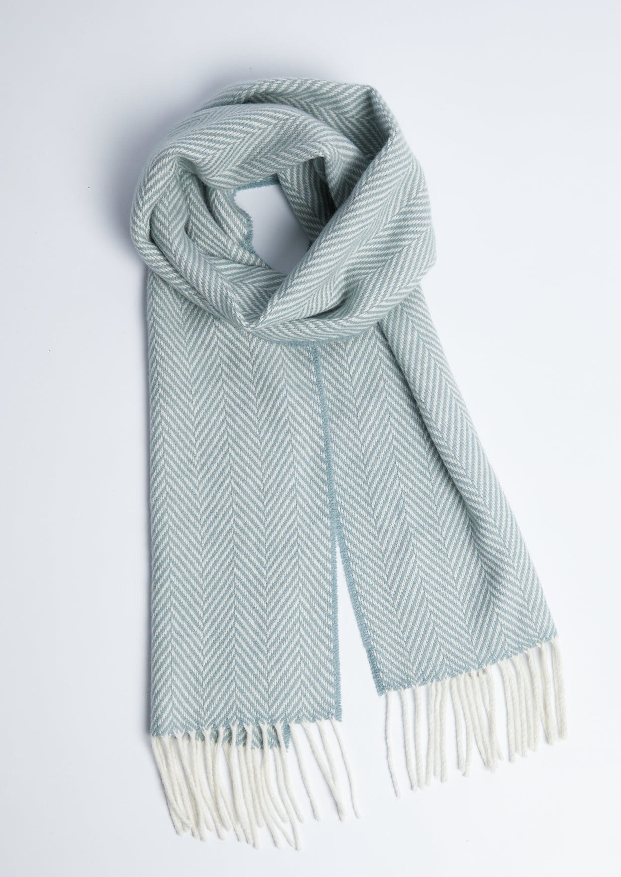 Foxford Sage & White Herringbone Cashmere Scarf