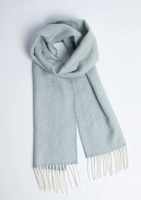 Foxford Sage & White Herringbone Cashmere Scarf