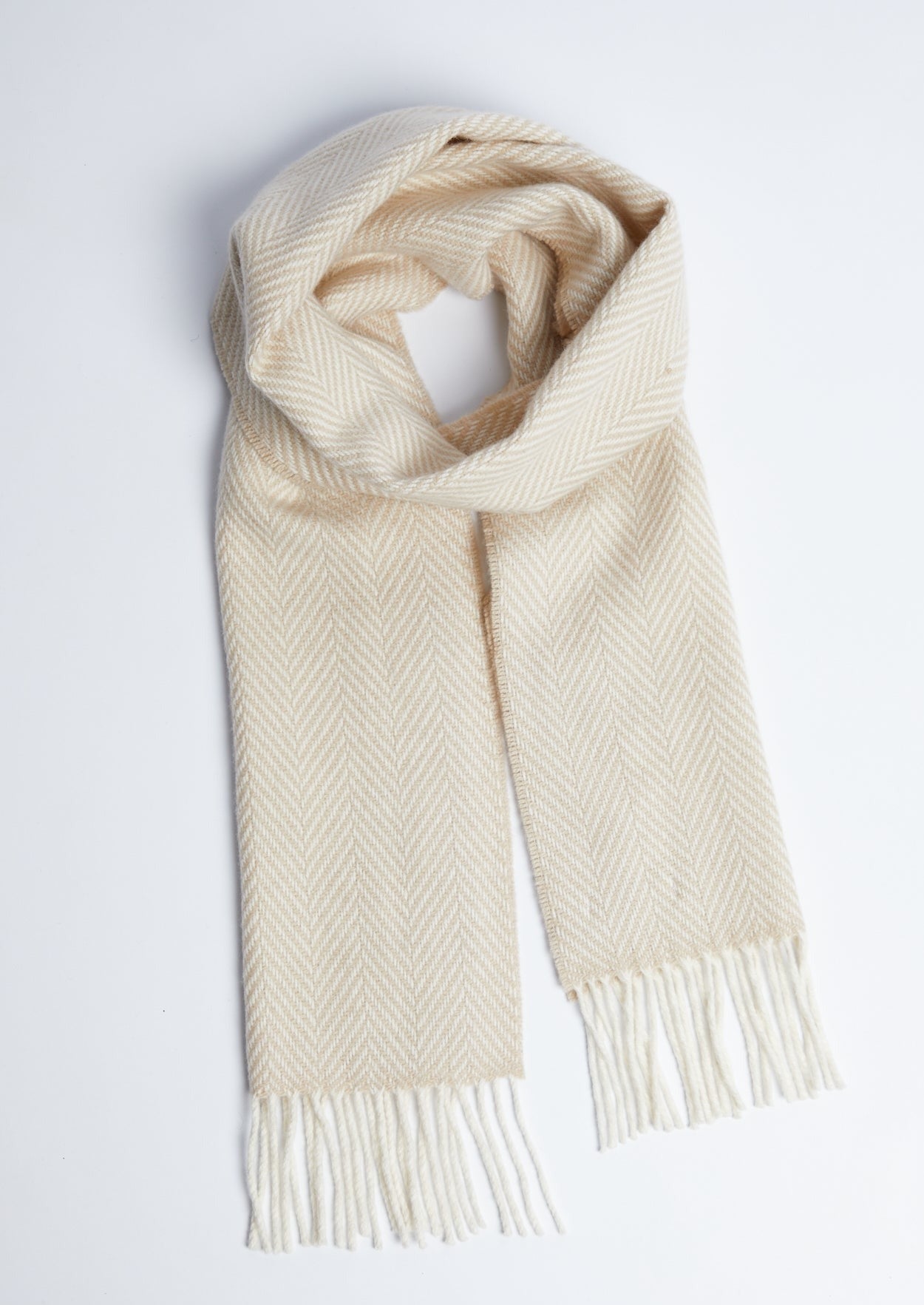 Foxford Bone And White Herringbone Cashmere Scarf
