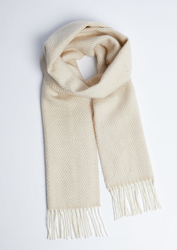 Foxford Bone And White Herringbone Cashmere Scarf