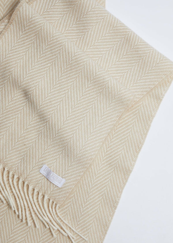 Foxford Bone And White Herringbone Cashmere Scarf
