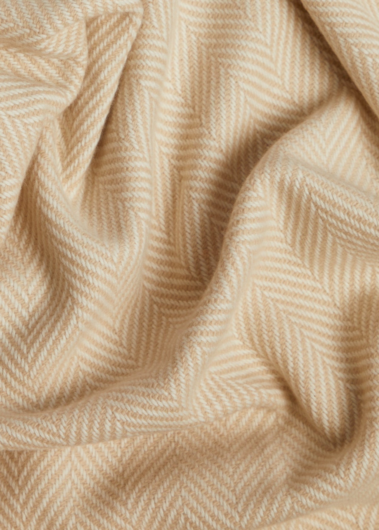 Foxford White and Bone Herringbone Cashmere Throw