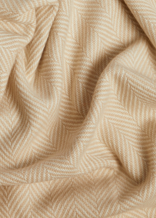 Foxford White and Bone Herringbone Cashmere Throw