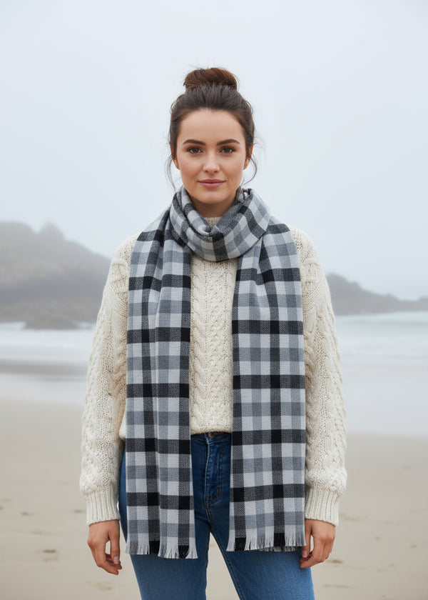 Foxford Giant Merino Scarf | Charcoal Check