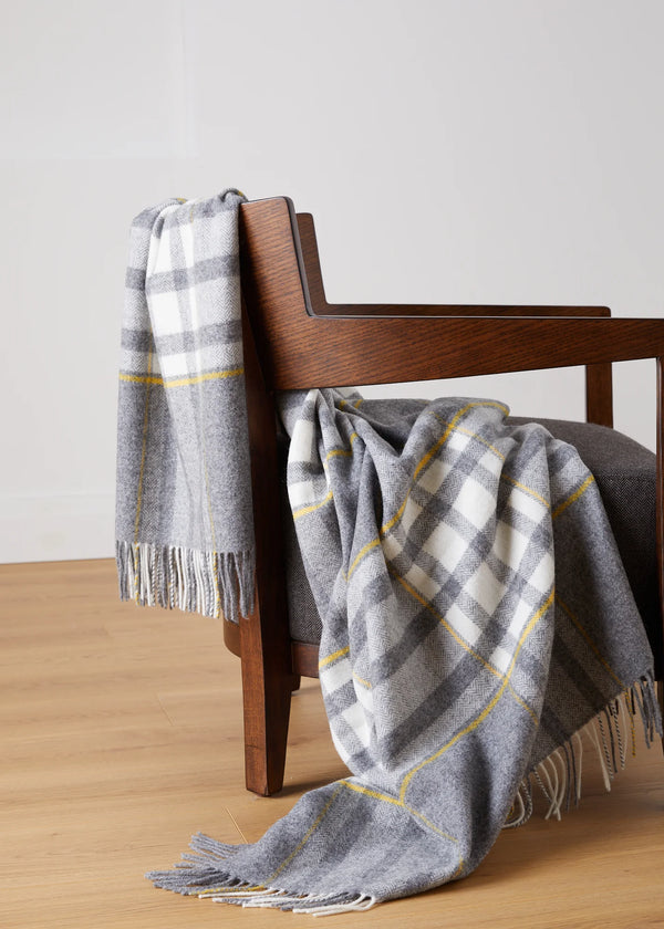 Foxford Lambswool Throw | Grey White Yellow