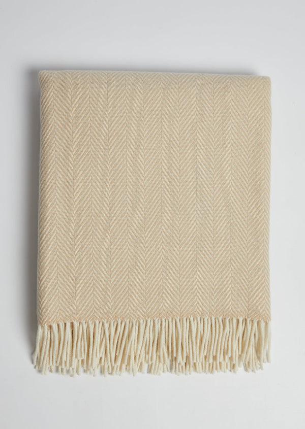 Foxford White and Bone Herringbone Cashmere Throw