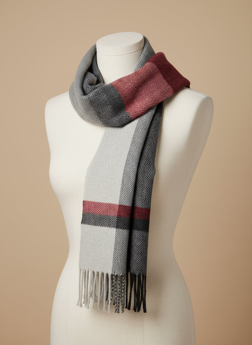 Foxford Aubergine Block Stripe Lambswool Scarf