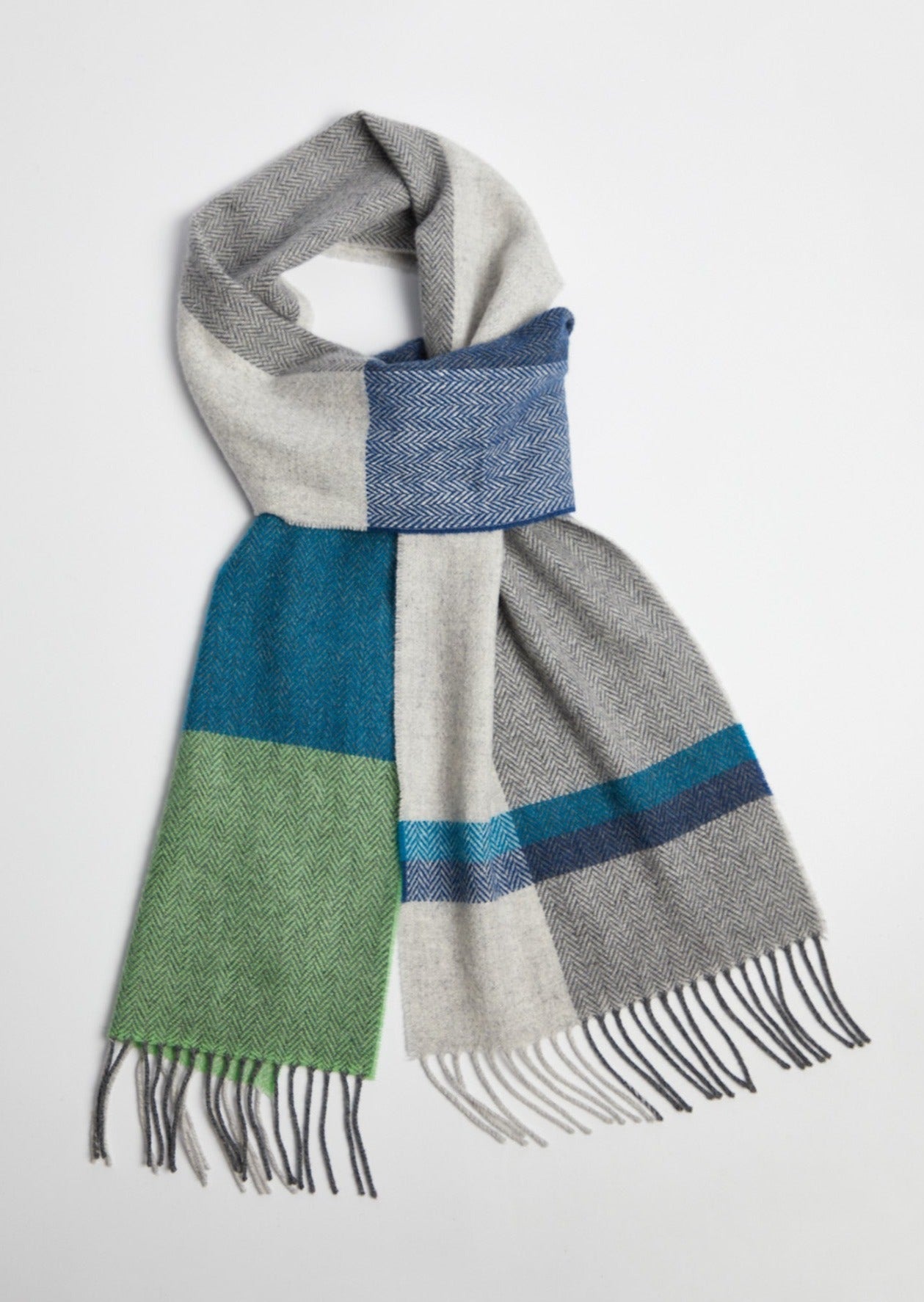 Foxford Green Block Stripe Lambswool Scarf