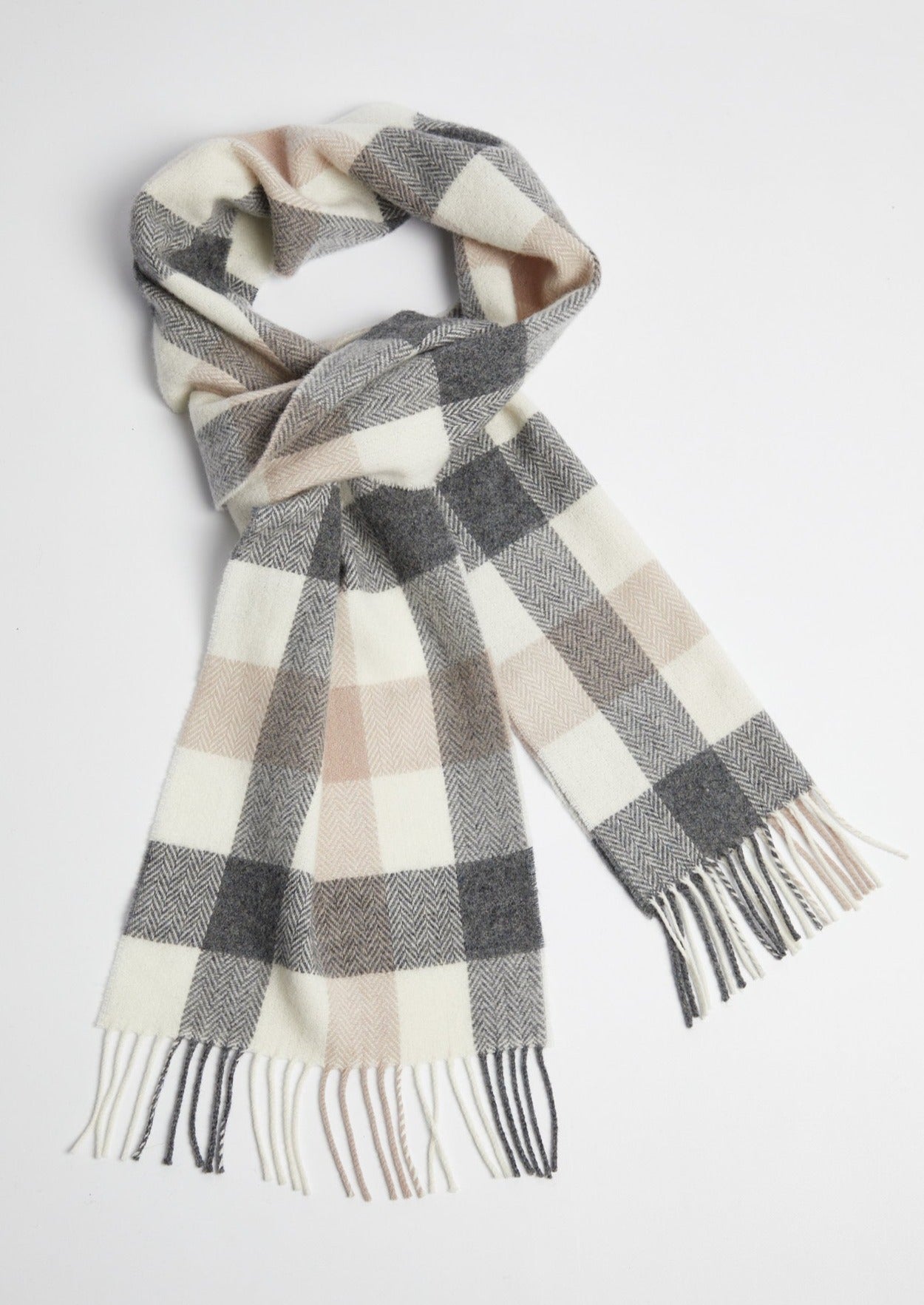 Foxford Neutral Block Check Scarf