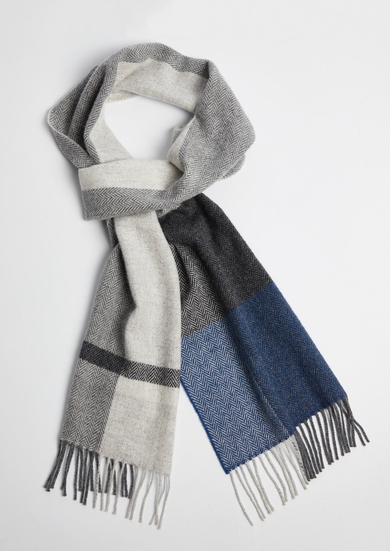 Foxford Navy Block Stripe Lambswool Scarf