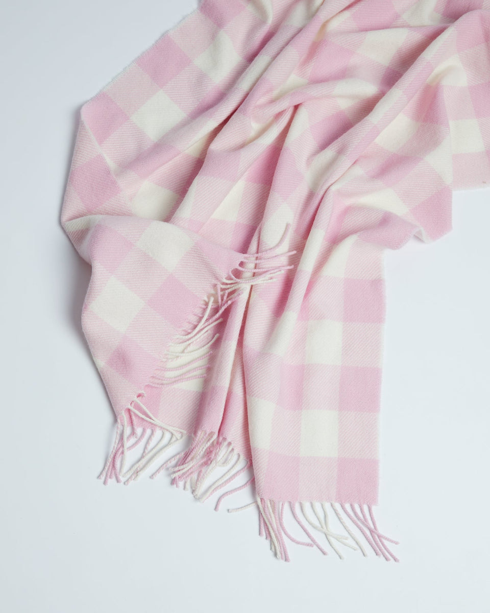 Foxford Pink Check Lambswool Baby Blanket Skellig Gift Store