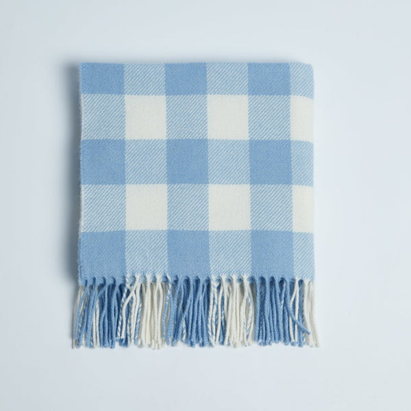 Foxford Blue Check Lambswool Baby Blanket