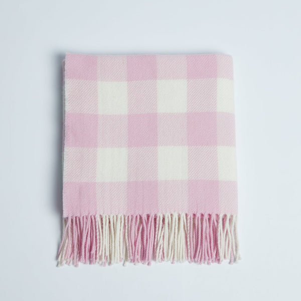 Foxford Pink Check Lambswool Baby Blanket