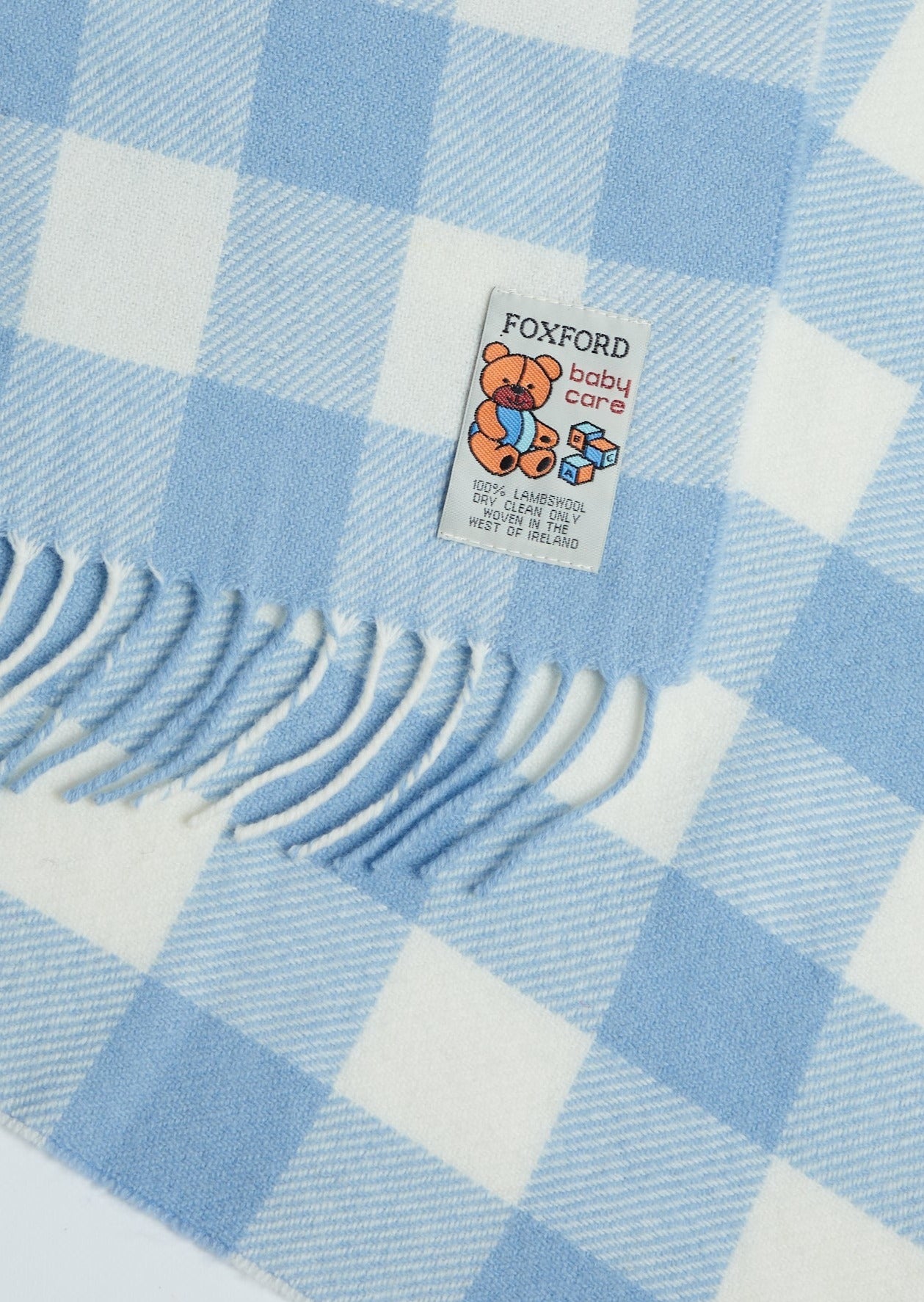 Foxford Blue Check Lambswool Baby Blanket
