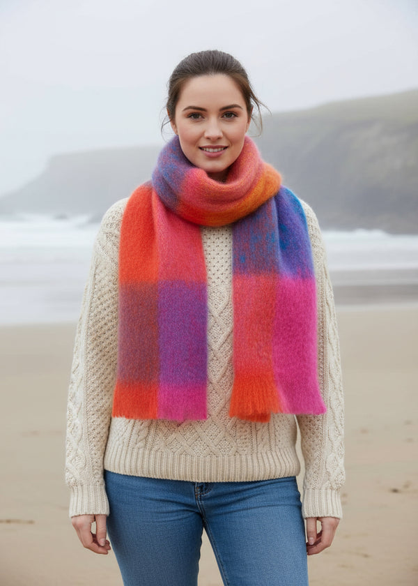 Foxford Giant Mohair Scarf | Pink Red