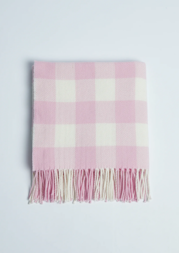 Foxford Pink Check Lambswool Baby Blanket