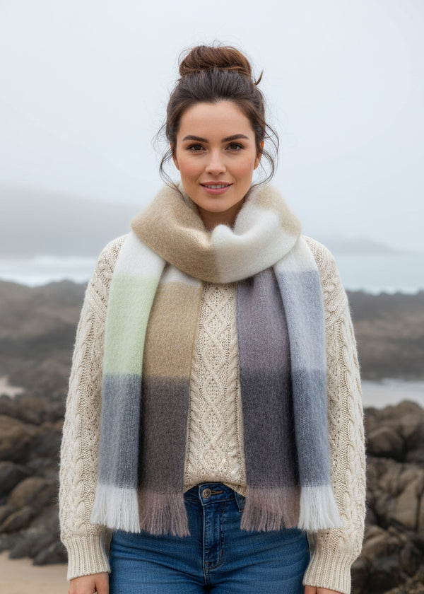 Foxford Giant Mohair Scarf | White Mink