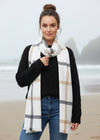 Foxford Giant Merino Scarf | White Neutral Stripe