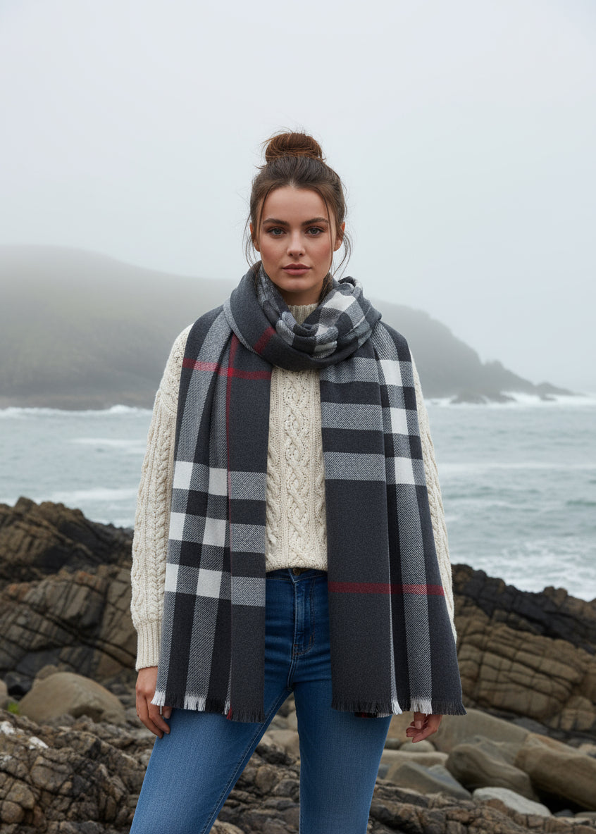 Foxford Classic Checkered Merino Wool Giant Scarf