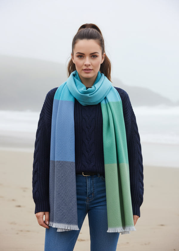 Foxford Giant Merino Scarf | Green & Blue